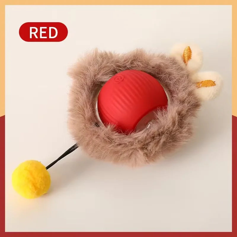 Self-Rolling Plush Cat Toy Ball